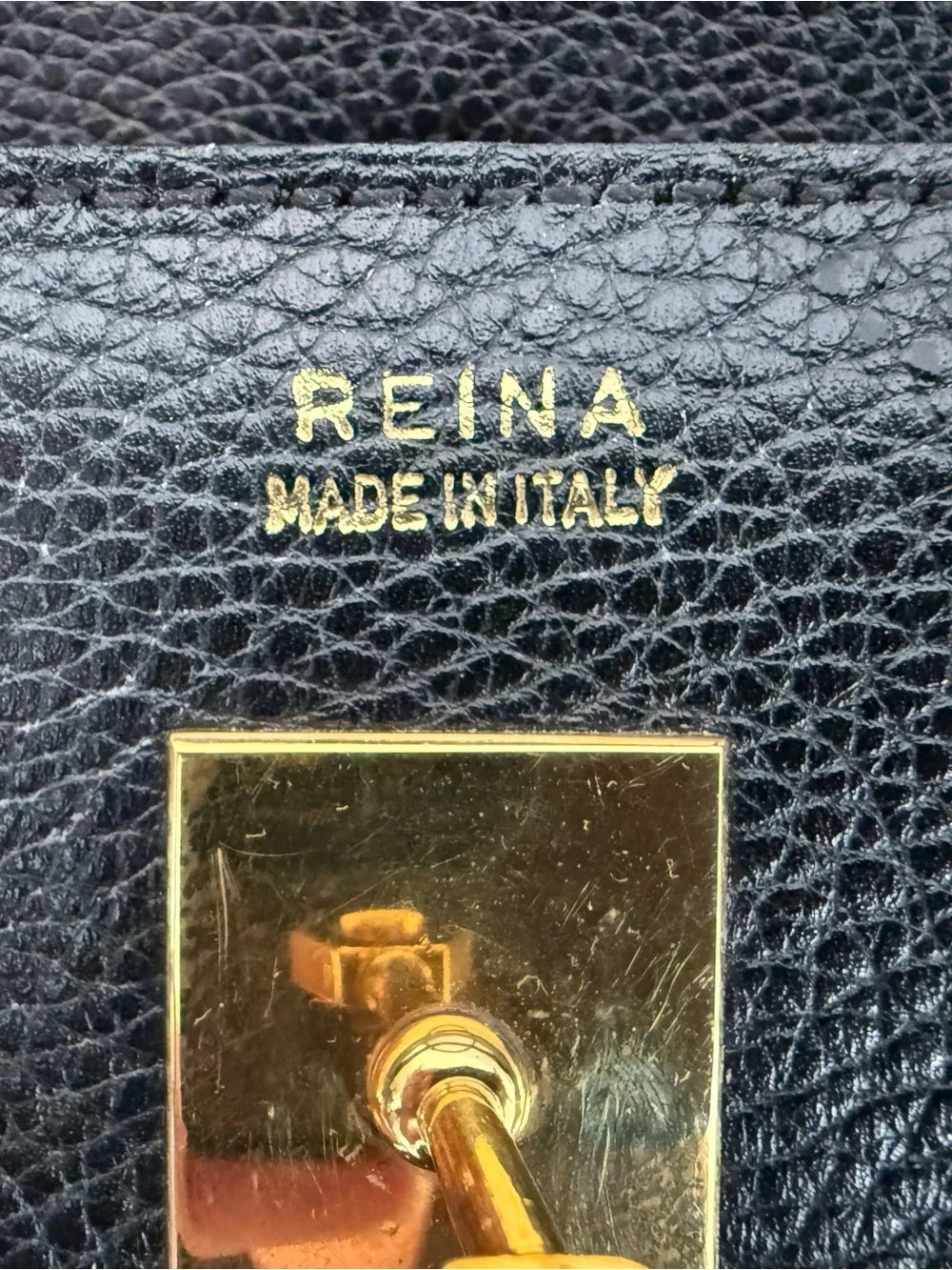 Reina Italian leather vintage Kelly style Tote Bag with Gold Hardware - Picture 14 of 14